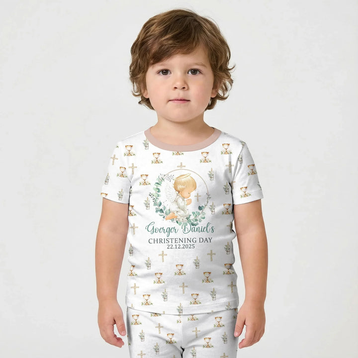 First Christening Day Custom Name Bamboo Two Piece Short Sleeve Shorts Pajama Set