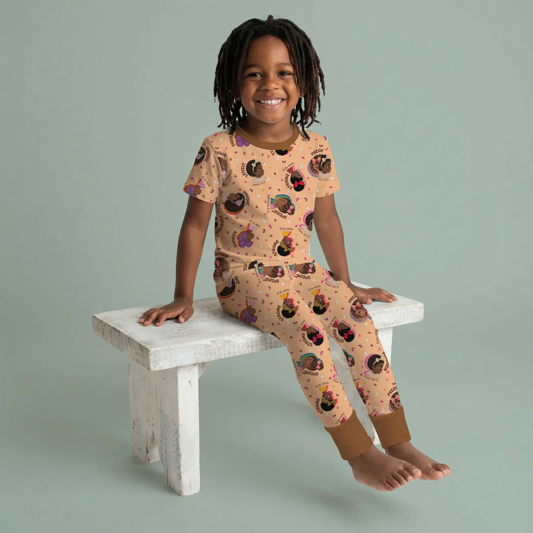 Empowered African Girl Bamboo Two Piece Short Sleeve Pajama Set