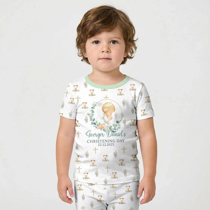 First Christening Day Custom Name Bamboo Two Piece Short Sleeve Shorts Pajama Set