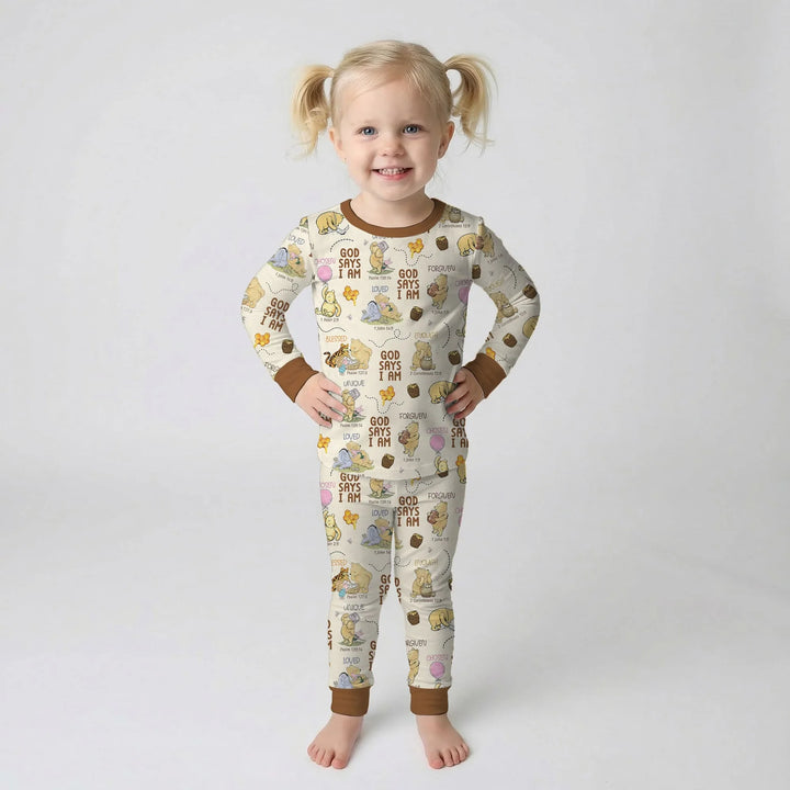 God Says I Am – Little Blessings Bamboo Two Piece Long Sleeve Pajama Set