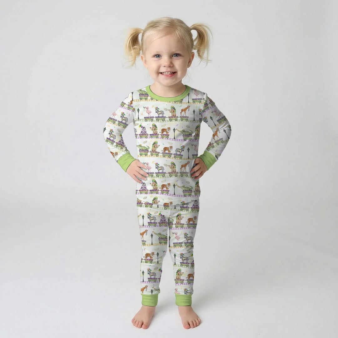 Mardi Gras Jungle Krewe Bamboo Two Piece Long Sleeve Pajama Set