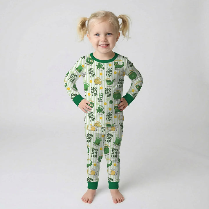 God Says I Am - Lucky & Loved Bamboo Two Piece Long Sleeve Pajama Set