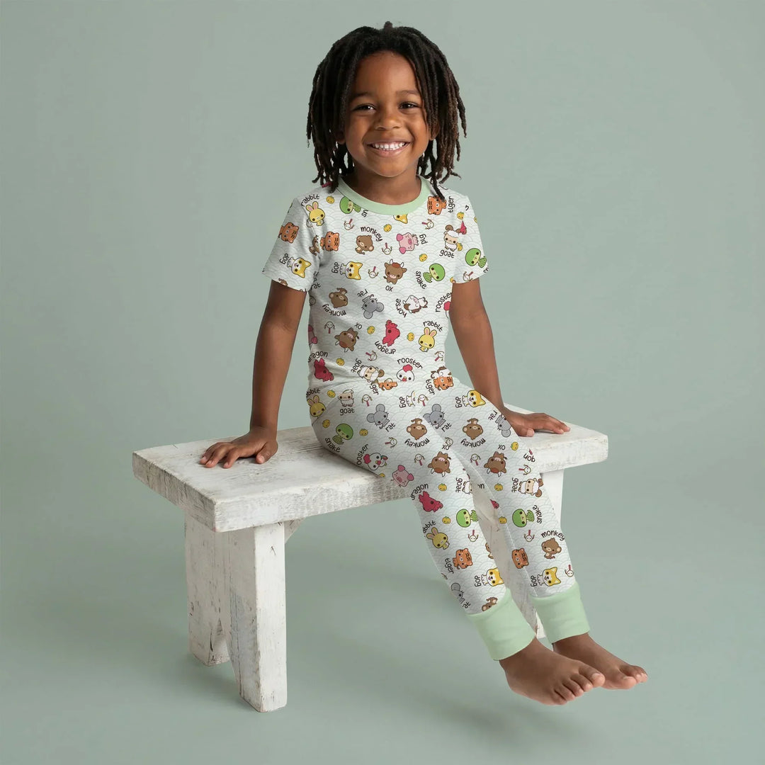 Kawaii Zodiac Bamboo Two Piece Short Sleeve Pajama Set