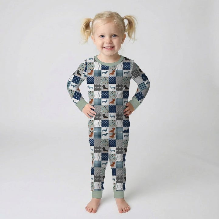 Playful Dachshund Delight Bamboo Two Piece Long Sleeve Pajama Set