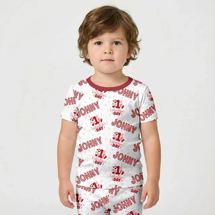 Custom Name My 1st Valentine's Day Bamboo Two Piece Short Sleeve Shorts Pajama Set