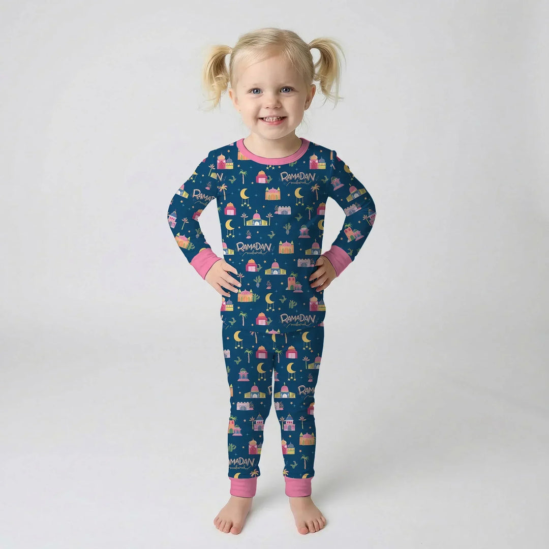 Ramadan Kareem Family Matching Bamboo Two Piece Long Sleeve Pajama Set