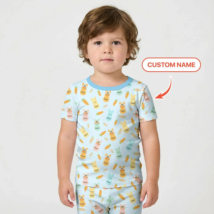 Custom Name Easter Bunny Bamboo Two Piece Short Sleeve Shorts Pajama Set