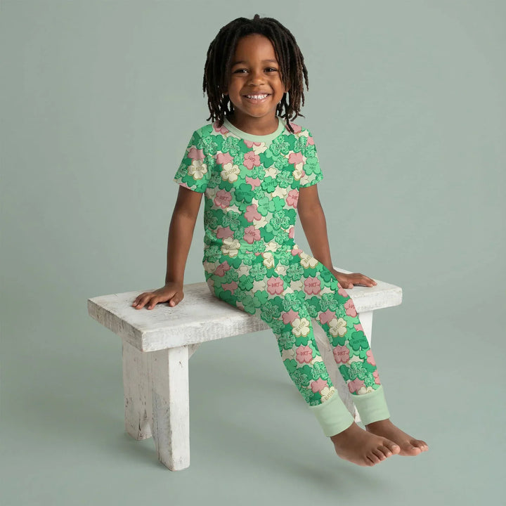 Lucky Vibes Shamrock Bamboo Two Piece Short Sleeve Pajama Set