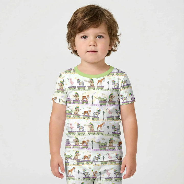 Mardi Gras Jungle Krewe Bamboo Two Piece Short Sleeve Shorts Pajama Set