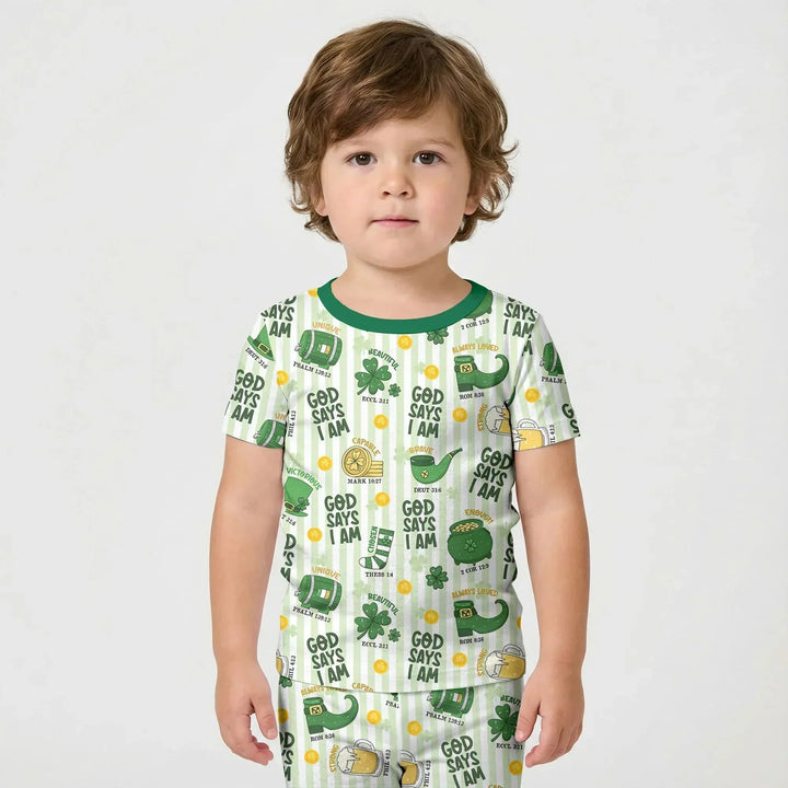 God Says I Am - Lucky & Loved Bamboo Two Piece Short Sleeve Shorts Pajama Set