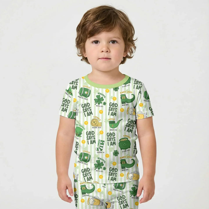 God Says I Am - Lucky & Loved Bamboo Two Piece Short Sleeve Shorts Pajama Set