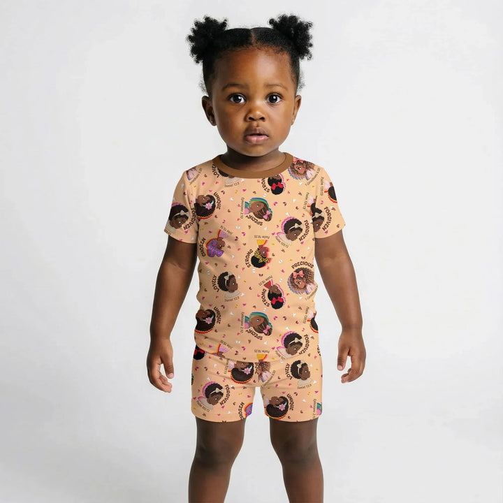 Empowered African Girl Bamboo Two Piece Short Sleeve Shorts Pajama Set