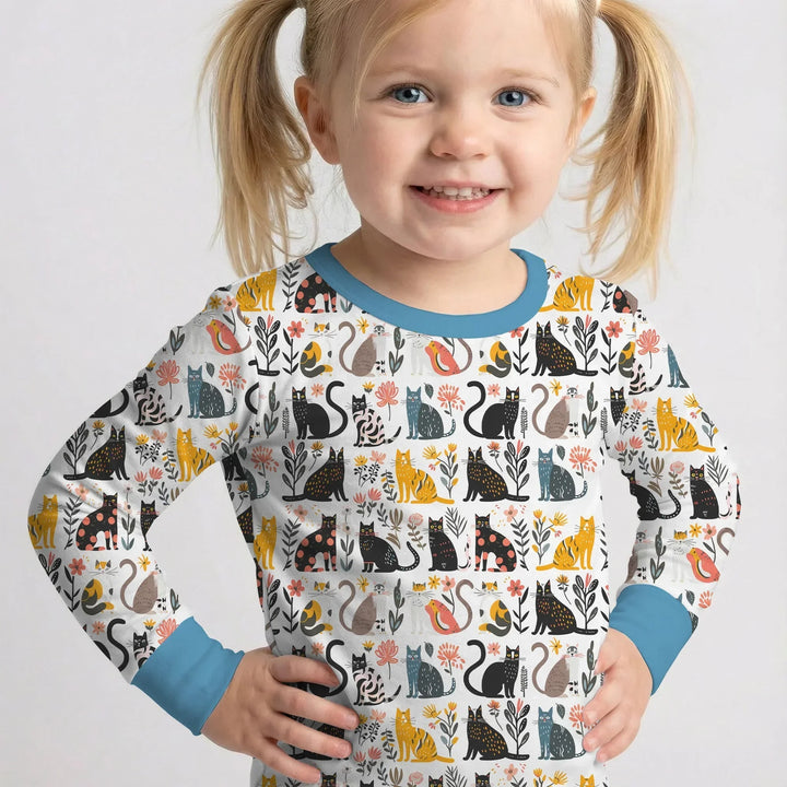 Botanical Cats Bamboo Two Piece Long Sleeve Pajama Set