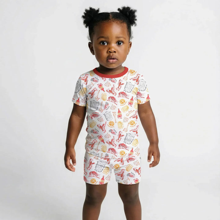 Crawfish Boil Bamboo Two Piece Short Sleeve Shorts Pajama Set