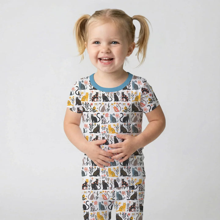 Botanical Cats Bamboo Two Piece Short Sleeve Pajama Set