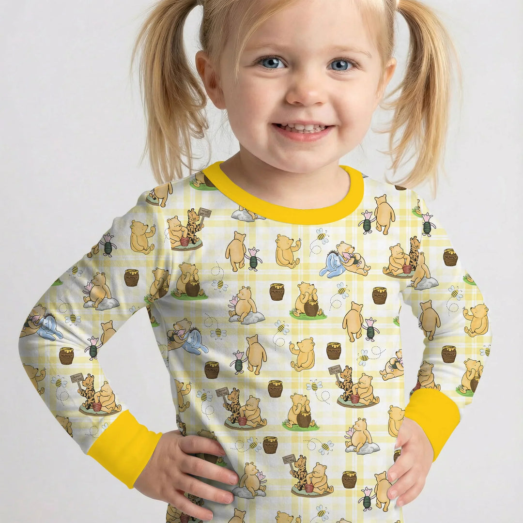 Bear & Friends Yellow Plaid Bamboo Two Piece Long Sleeve Pajama Set