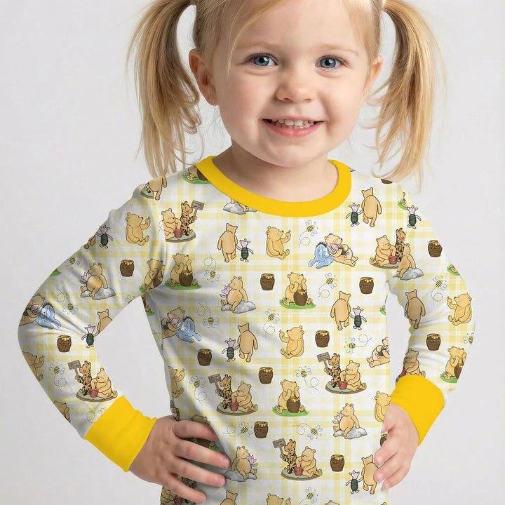 Bear & Friends Yellow Plaid Bamboo Two Piece Long Sleeve Pajama Set
