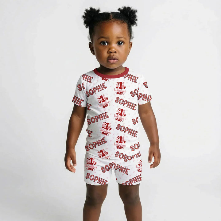 Custom Name My 1st Valentine's Day Bamboo Two Piece Short Sleeve Shorts Pajama Set