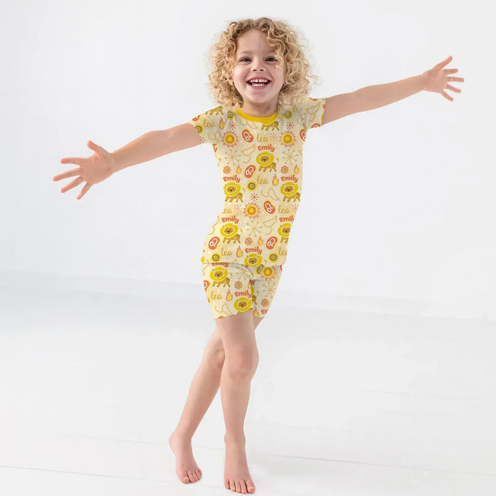 Custom Name Zodiac Leo Bamboo Two Piece Short Sleeve Shorts Pajama Set