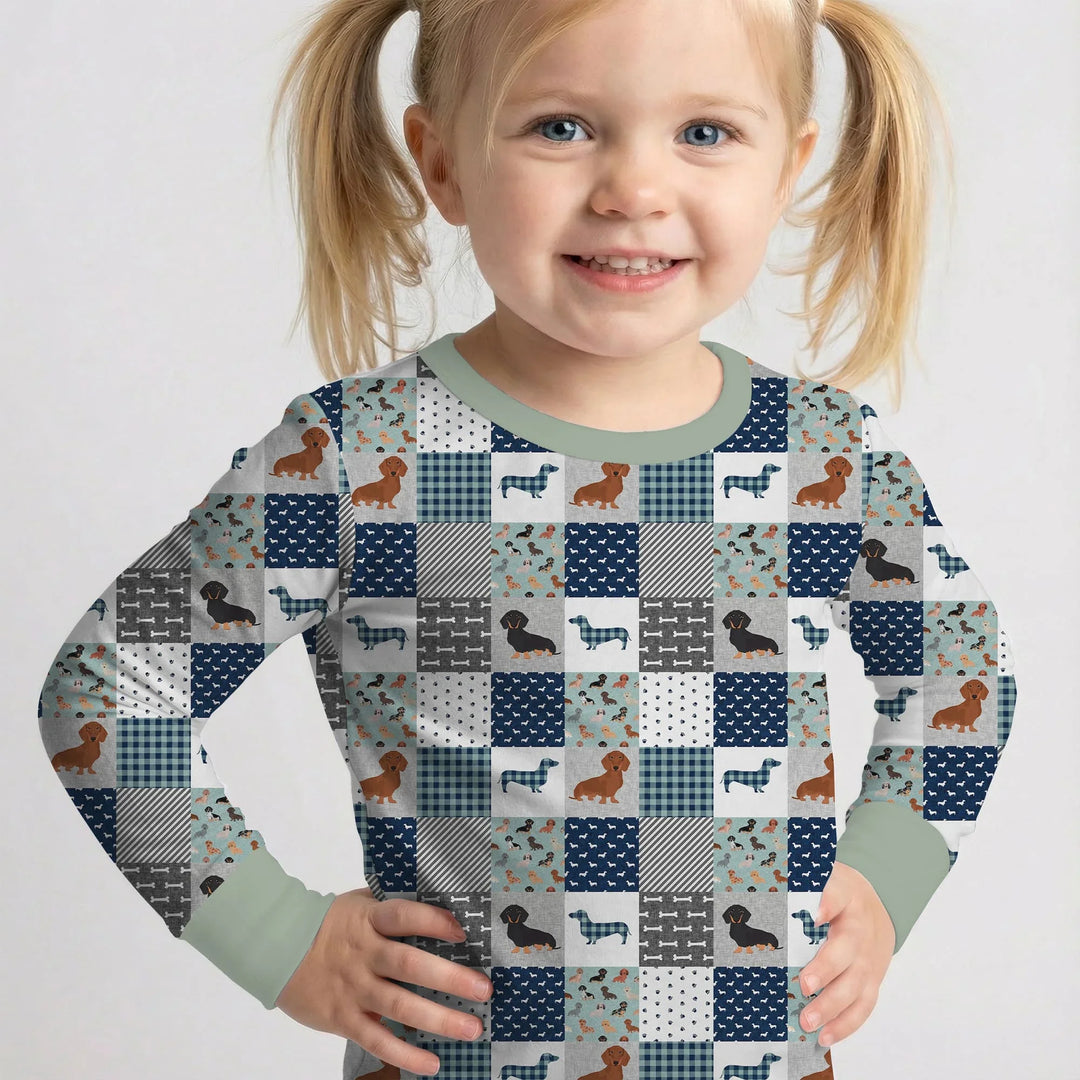 Playful Dachshund Delight Bamboo Two Piece Long Sleeve Pajama Set