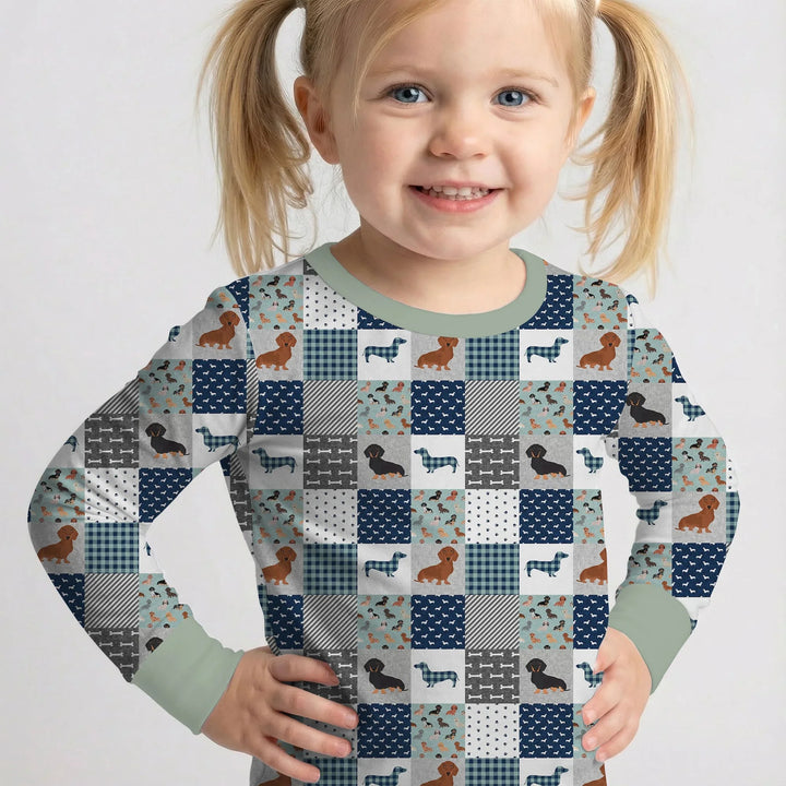 Playful Dachshund Delight Bamboo Two Piece Long Sleeve Pajama Set