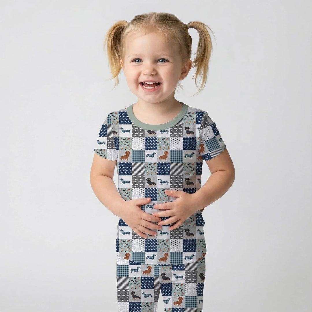 Playful Dachshund Delight Bamboo Two Piece Short Sleeve Pajama Set