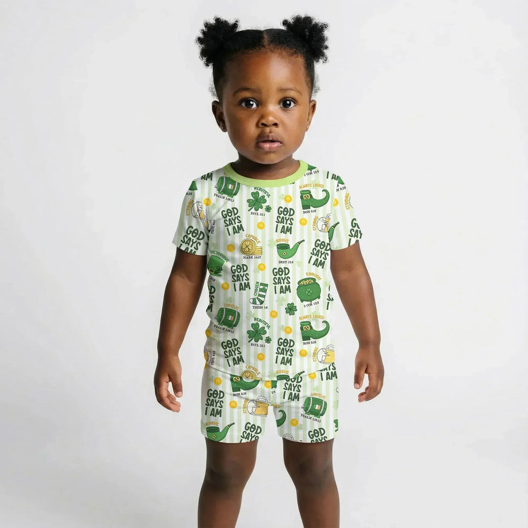 God Says I Am - Lucky & Loved Bamboo Two Piece Short Sleeve Shorts Pajama Set