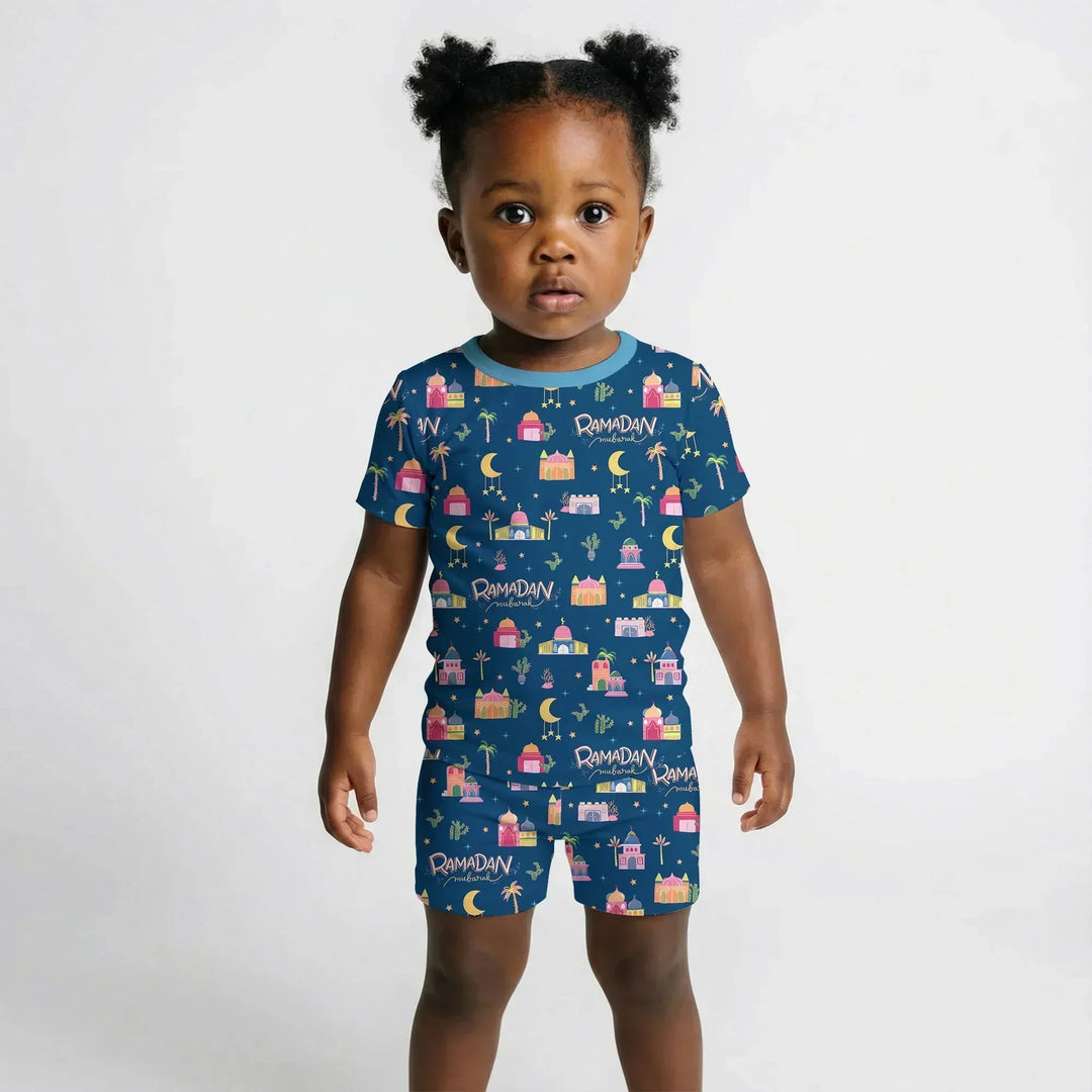 Ramadan Kareem Family Matching Bamboo Two Piece Short Sleeve Shorts Pajama Set
