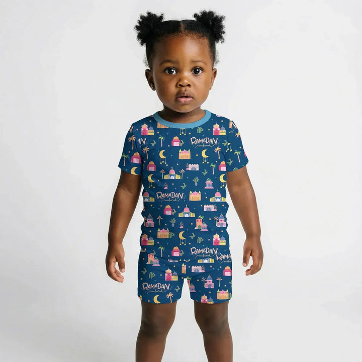 Ramadan Kareem Family Matching Bamboo Two Piece Short Sleeve Shorts Pajama Set