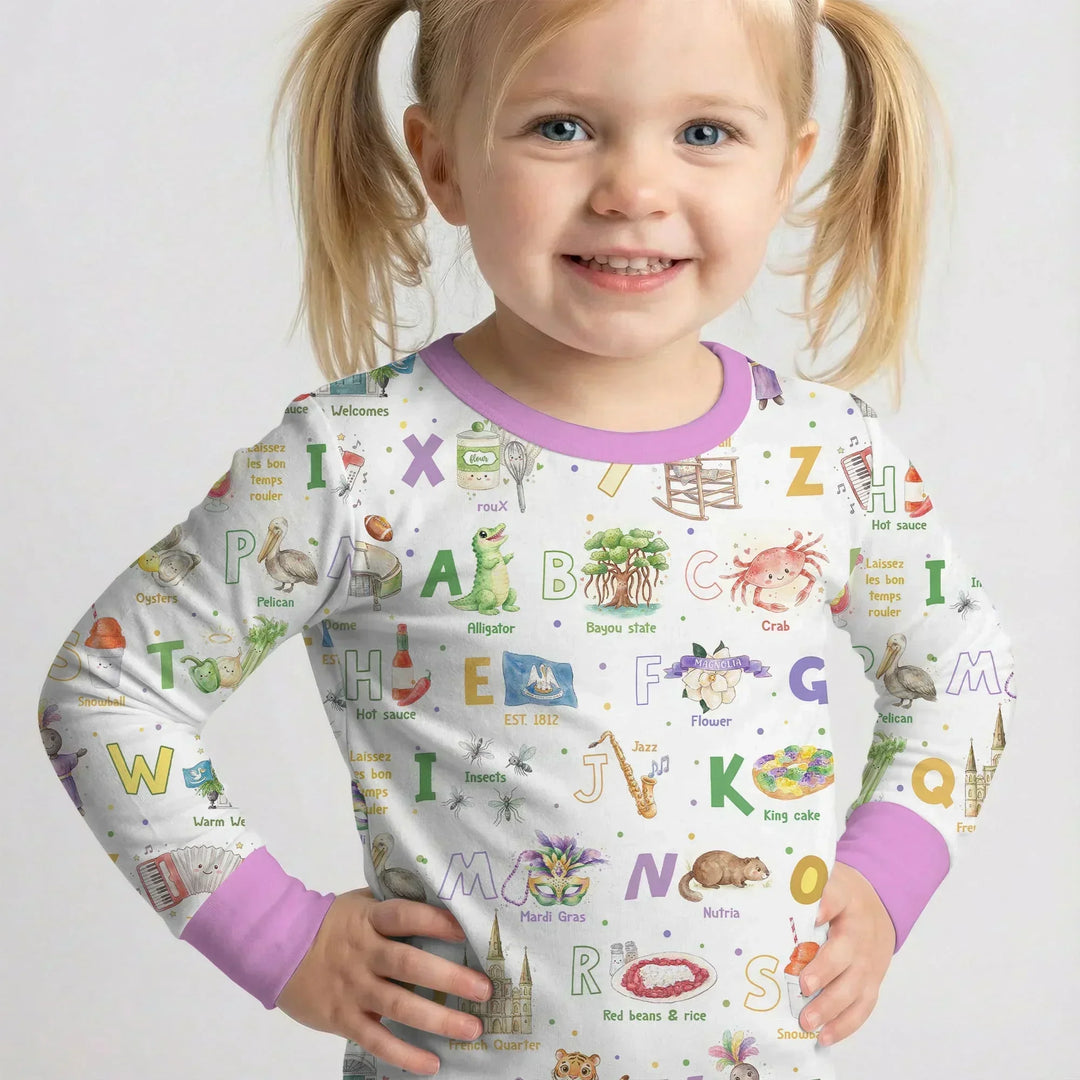 Alphabet of Lousiana Bamboo Two Piece Long Sleeve Pajama Set
