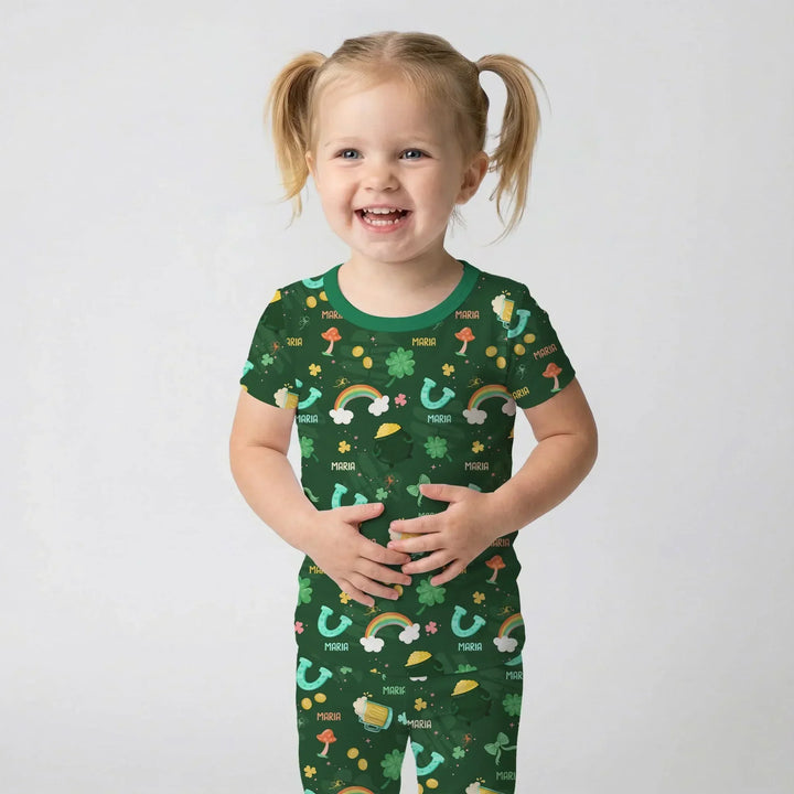 Custom Name Sprinkle Of Luck Bamboo Two Piece Short Sleeve Pajama Set