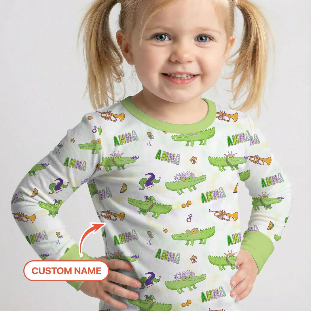 Alligator Mardi Gras Festival Bamboo Two Piece Long Sleeve Pajama Set