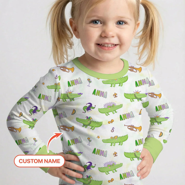 Alligator Mardi Gras Festival Bamboo Two Piece Long Sleeve Pajama Set