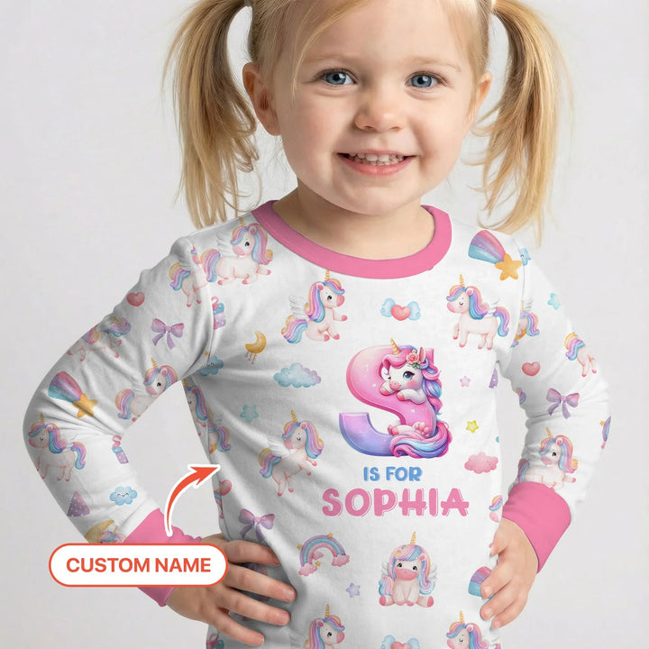 Unicorn Dreams Custom Name Bamboo Two Piece Long Sleeve Pajama Set