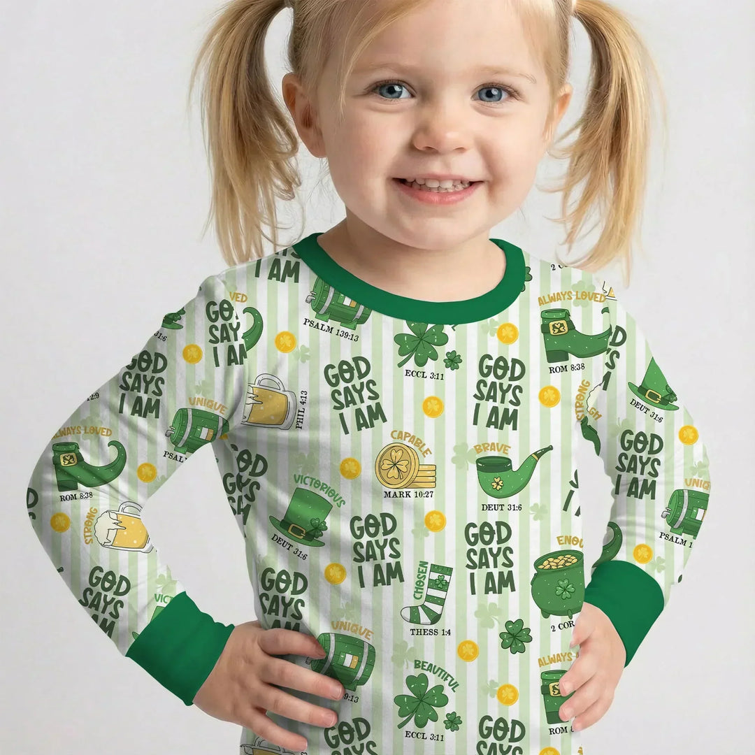 God Says I Am - Lucky & Loved Bamboo Two Piece Long Sleeve Pajama Set