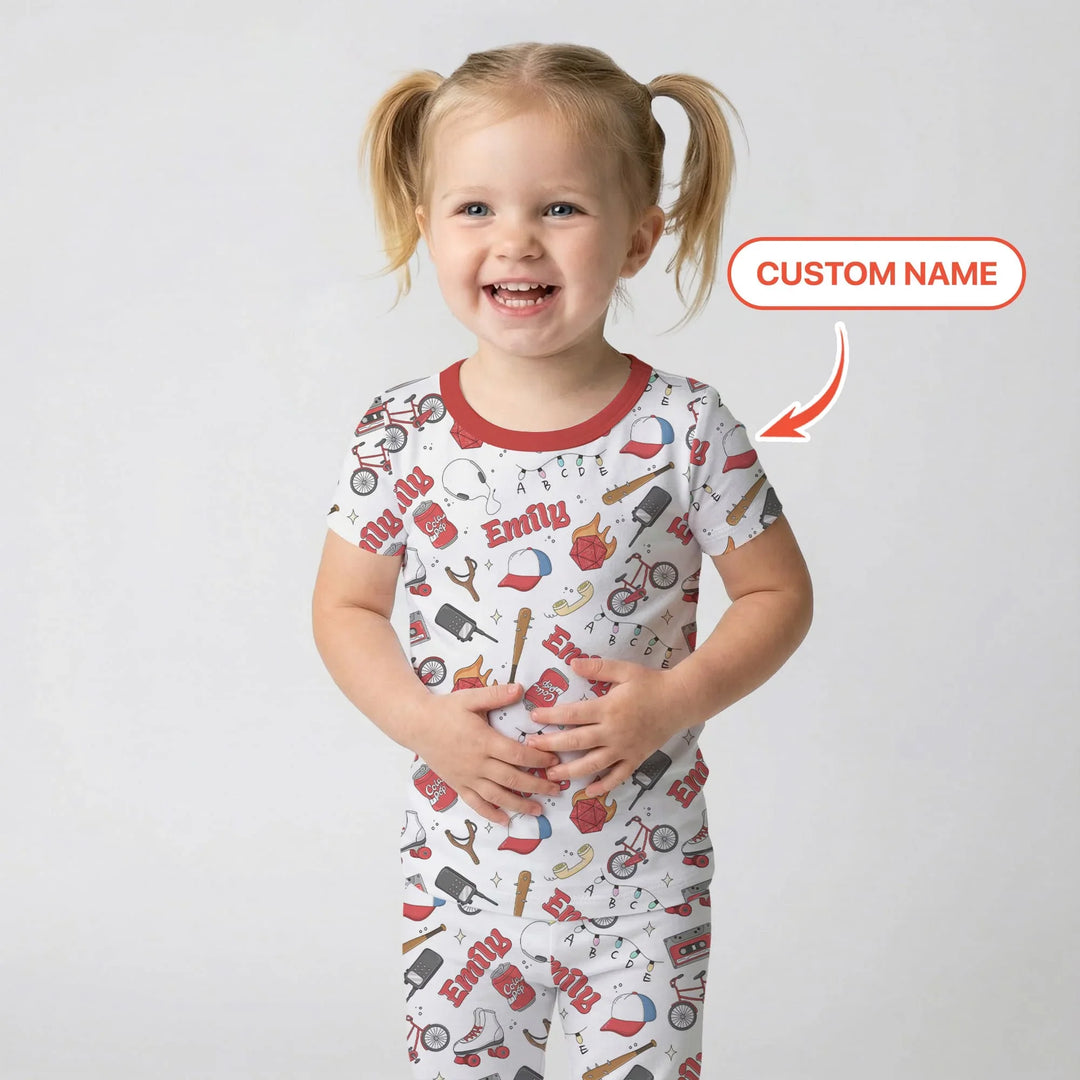 Custom Name Kids Adventure Bamboo Two Piece Short Sleeve Pajama Set