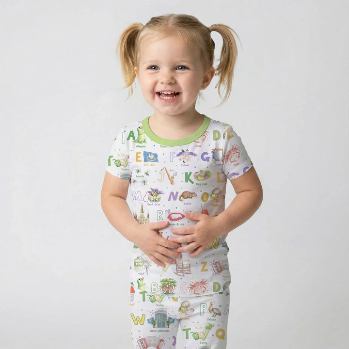Alphabet of Lousiana Bamboo Two Piece Short Sleeve Pajama Set