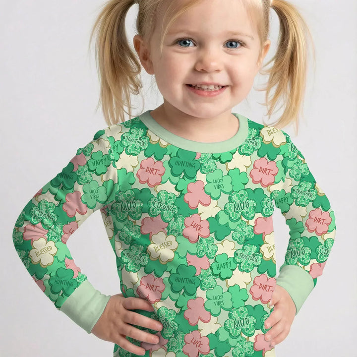 Lucky Vibes Shamrock Bamboo Two Piece Long Sleeve Pajama Set