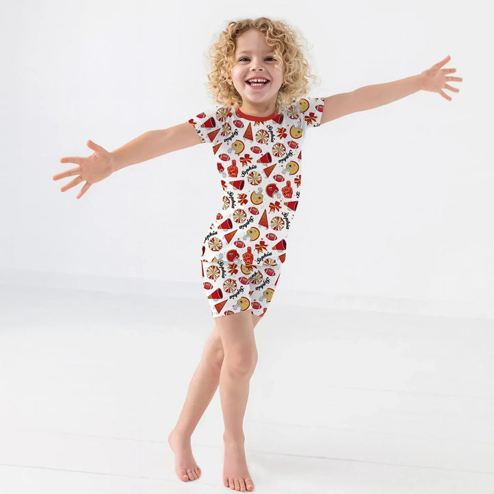 Custom Name Football Cheerleader Bamboo Two Piece Short Sleeve Shorts Pajama Set