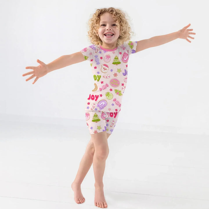 Custom Name Christmas Cookies Bamboo Two Piece Short Sleeve Shorts Pajama Set