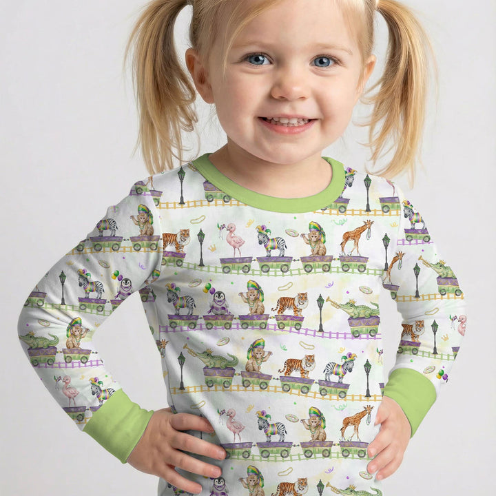 Mardi Gras Jungle Krewe Bamboo Two Piece Long Sleeve Pajama Set