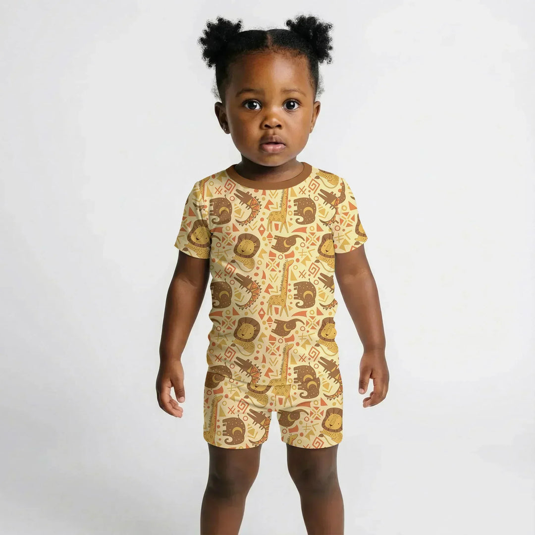 African Animals Spirit Bamboo Two Piece Short Sleeve Shorts Pajama Set