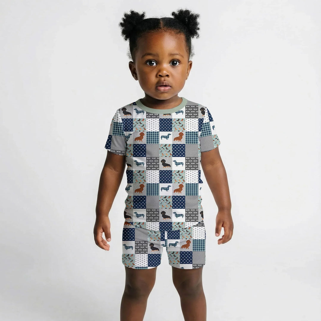 Playful Dachshund Delight Bamboo Two Piece Short Sleeve Shorts Pajama Set
