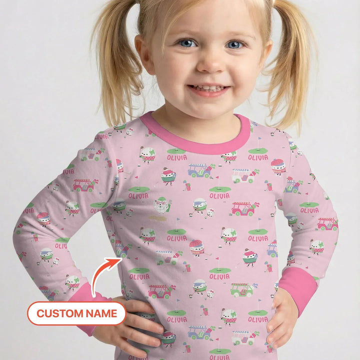 Cute Golf ball Bamboo Two Piece Long Sleeve Pajama Set