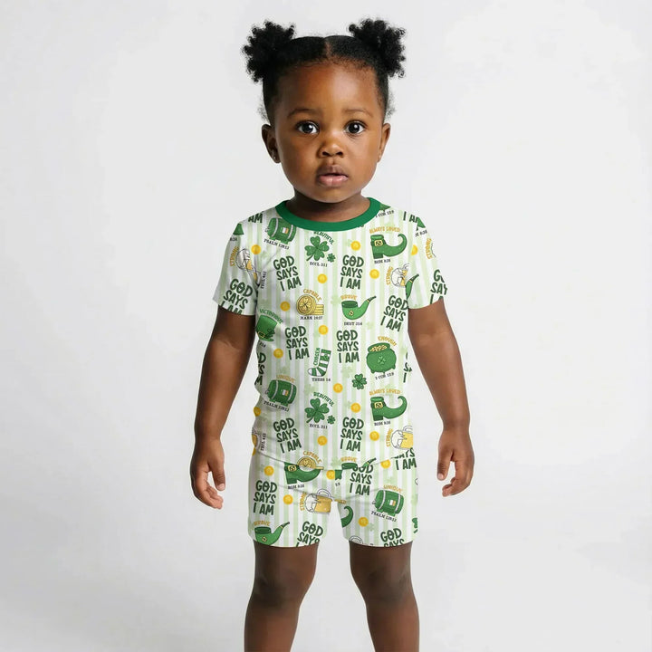 God Says I Am - Lucky & Loved Bamboo Two Piece Short Sleeve Shorts Pajama Set