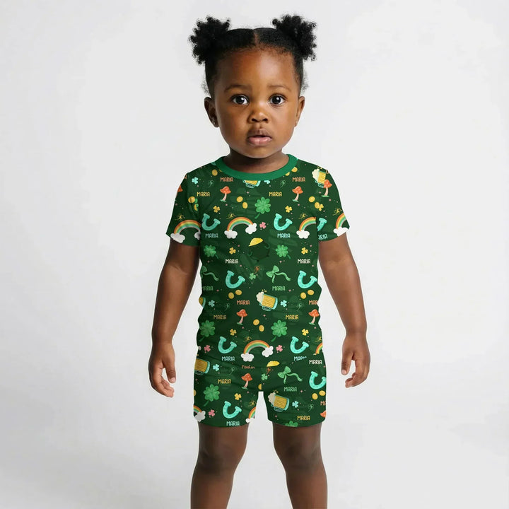 Custom Name Sprinkle Of Luck Bamboo Two Piece Short Sleeve Shorts Pajama Set