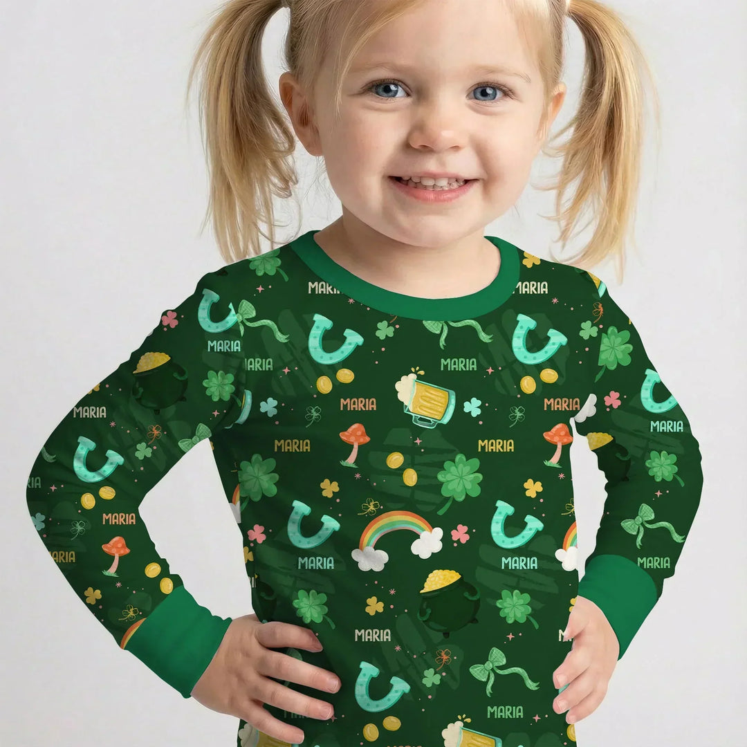 Custom Name Sprinkle Of Luck Bamboo Two Piece Long Sleeve Pajama Set