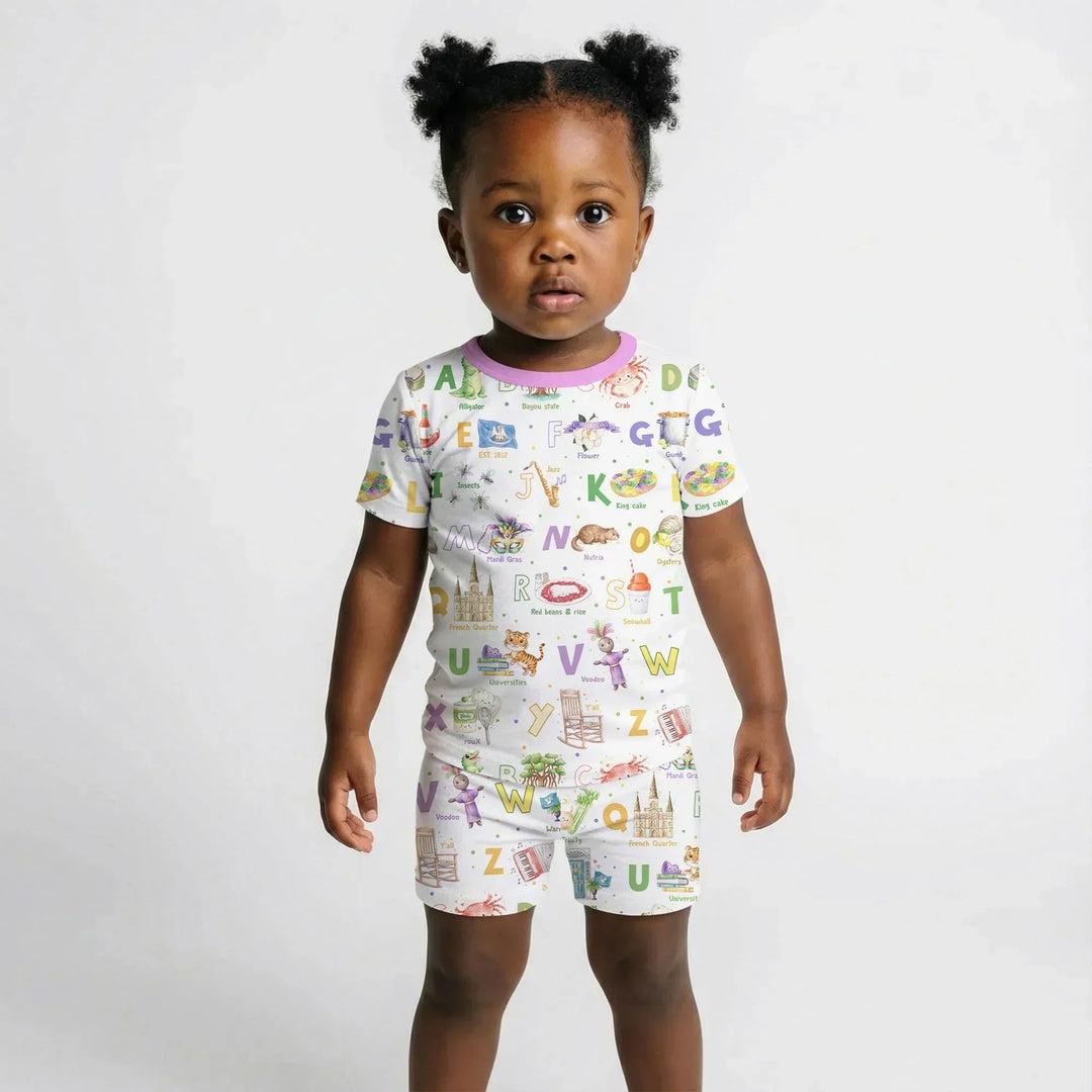 Alphabet of Lousiana Bamboo Two Piece Short Sleeve Shorts Pajama Set