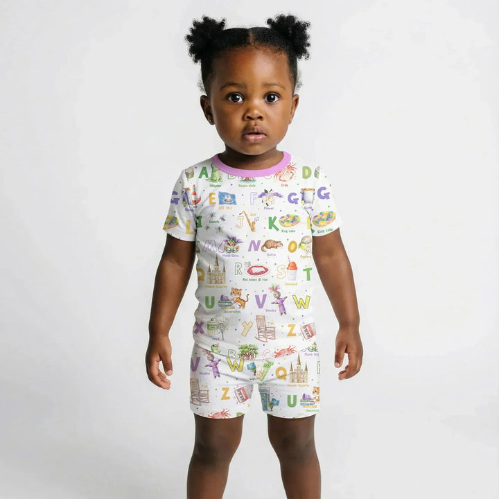 Alphabet of Lousiana Bamboo Two Piece Short Sleeve Shorts Pajama Set