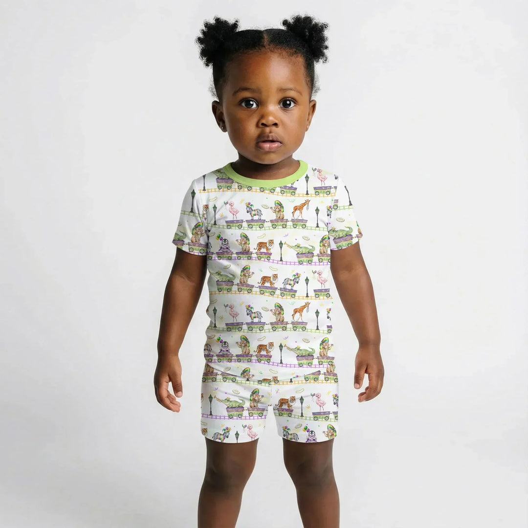 Mardi Gras Jungle Krewe Bamboo Two Piece Short Sleeve Shorts Pajama Set